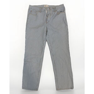 OAT New York Pants Women’s Blue Gray Pinstriped Straight Leg Denim Size 10/30
